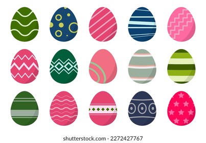 Easter eggs icons in a flat design. Set of Easter eggs