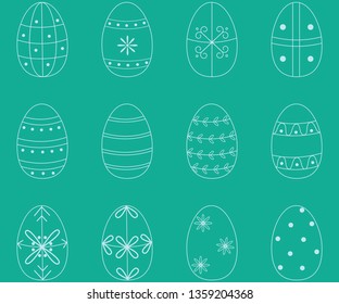 Easter eggs icons on persian green background. Vector illustration