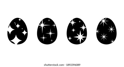 Easter Eggs Icons. Set of Black Easter Eggs with Patterns on White Background, Vector Version