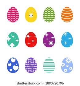 Easter Eggs Icons. Set of Black Easter Eggs with Patterns on White Background, Vector Version