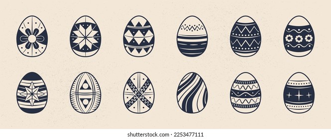 Easter eggs icons set. Doodle Easter eggs isolated on white background. Design elements for logo, badges, banners, labels, posters. Vector illustration
