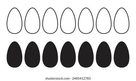 Easter eggs icons set in filled and outline. Vector Illustration.