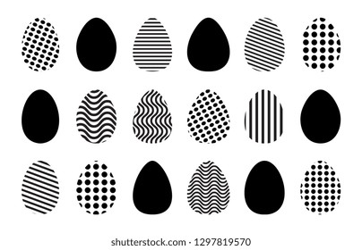 Easter eggs icons set for happy Easter greeting card design. Egg vector icon collection with different geometric patterns and textures