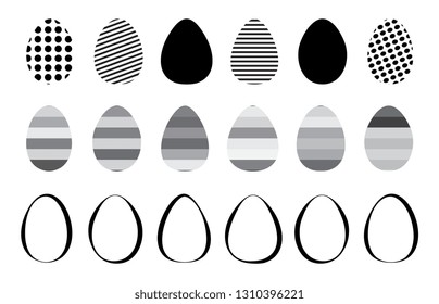 Easter eggs icons set for happy Easter greeting card design. Egg vector icon collection with different geometric patterns and textures
