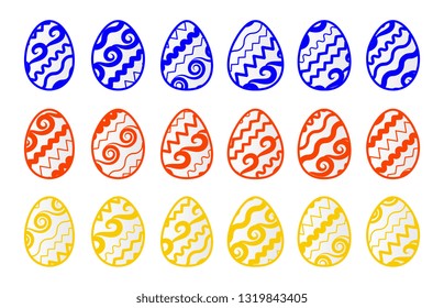 Easter eggs icons set for happy Easter greeting card design. Egg vector icon collection with different geometric patterns and textures