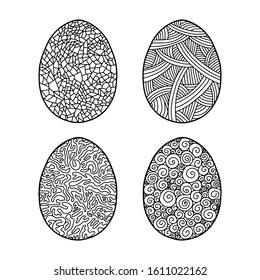 Easter eggs icons. Stylized, linear, black and white easter eggs. Vector illustration.