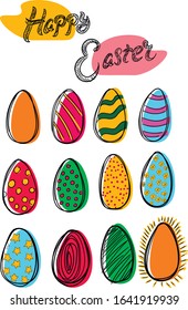 Easter eggs isolated design elements and lettering on white background. Concept for logo, cards , icon , print 