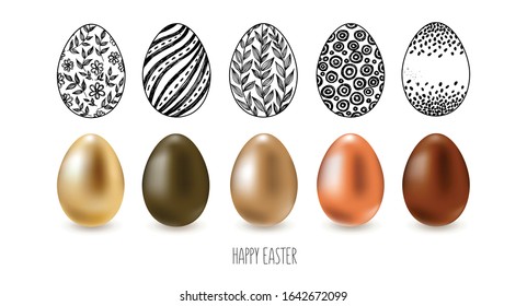 Easter eggs isolated on white background. Happy Easter. Hand drawn illustration.