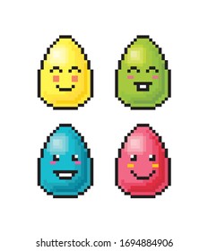 Easter eggs isolated on white background. Pixel art. Cute icons. Logo. Vector illustration.