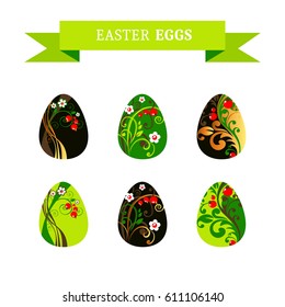 Easter eggs isolated on white background. Holiday set. Design elements for greeting cards or flyers.