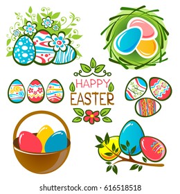 Easter eggs isolated on white background. Holiday set. Design elements for greeting cards or flyers.