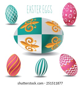 Easter eggs isolated with white background. Easy to drop in your own text. Or use as icons. EPS 10 vector royalty free stock illustration for greeting card, ad, poster, flier, blog, article