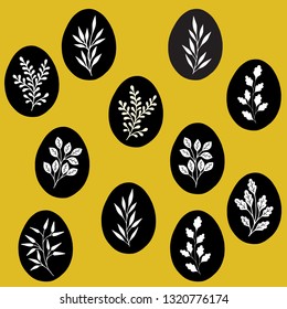Easter eggs joy holiday black and white. Use for posters, prints, greeting and business cards, banners, icons, labels, badges and other graphic designs