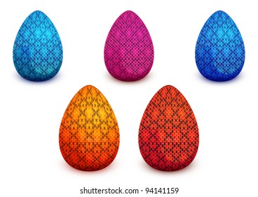 Easter eggs with knitted ornament, vector illustration