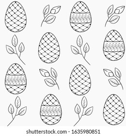 Easter eggs, leaves and buds seamless pattern. Hand-drawn outline doodle holiday symbols for banners, wrapping, scrapbooking paper. Stock vector illustration isolated on transparent background. - Powered by Shutterstock - Get 15% off with code: PIKWIZARD15