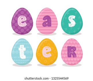 Easter eggs with Easter letters- Vector illustration
