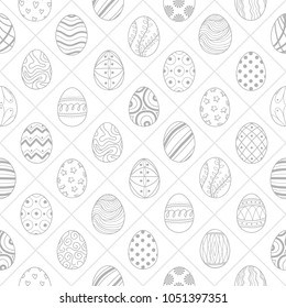 Easter eggs in light gray random on white square background. Cute hand drawn seamless pattern design for Easter festival in vector illustration.