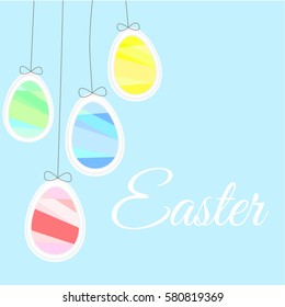 Easter eggs likes balloons on a blue background