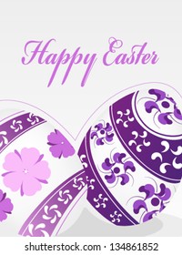 Easter eggs with lilac floral pattern on a gray background