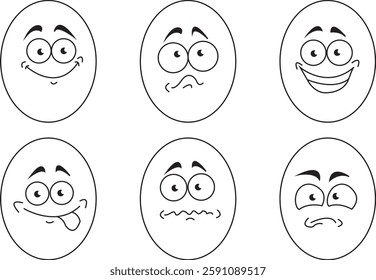 Easter eggs Line art with face expression.