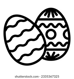 Easter eggs line icon. Two traditional egg gift wavy pattern and circles, lines pattern outline style pictogram on white background. Easter signs for mobile concept and web design. Vector graphics