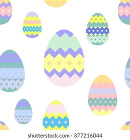 Easter eggs made in modern flat style - seamless pattern. Easter eggs in rich pastel colors, isolated elements for your easter design. Vector flat style illustration easter theme. 