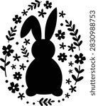 Easter Eggs Made of Rabbit and Flower Silhouettes.
Bunny and Floral Silhouette Easter Egg Vector Set.
Transparent background. 