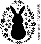 Easter Eggs Made of Rabbit and Flower Silhouettes.
Bunny and Floral Silhouette Easter Egg Vector Set.
Transparent background. 