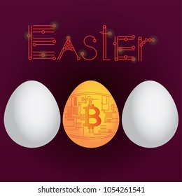 Easter eggs, marked with electronic money symbols, are lined up in a virtual space