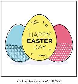 Easter eggs. Memphis style. Vector illustration.