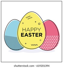 Easter eggs. Memphis style. Vector illustration.