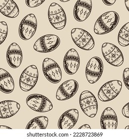 Easter eggs monochrome seamless pattern vintage decorations for party on day of religious Orthodox or Catholic holiday vector illustration