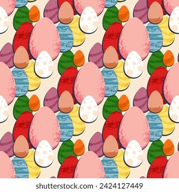 Huevos de Pascua de manera variada a cuadros de patrón sin soldadura, arañazos de grunge y textura de desgaste. Fondo de vacaciones de moda, papel tapiz, papel de embalaje, textil, impresión, disposición
