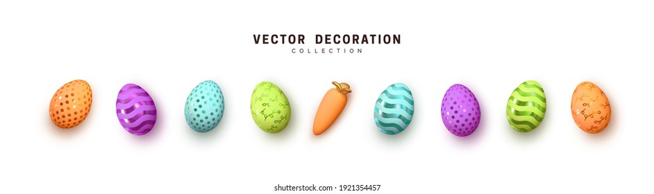 Easter eggs multicolored set realistic isolated. Vector illustration