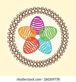 Easter eggs in the nest colored lines on a light background  