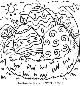 Easter Eggs in Nest Coloring Page for Kids