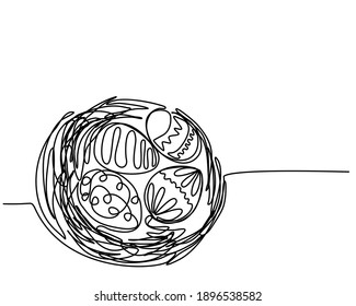 Huevos de Pascua en el nido. Línea continua, estilo moderno minimalista. Plantilla para el concepto de Pascua. Ilustración vectorial. Ilustración de dibujo de Black on white, Easter Hand.