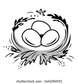 Easter Eggs In The Nest. Happy Easter Eggs Vector Illustration.