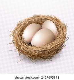 Easter eggs in a nest, isolated design element.