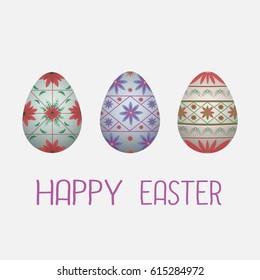 Easter eggs. The object is isolated on a white background. Happy Easter. Vector illustration. Text.