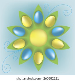 Easter eggs on the background of leaves