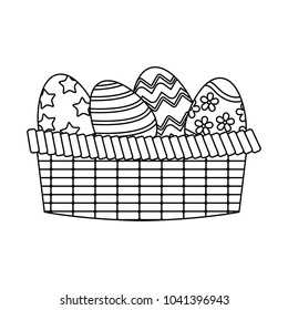 Easter eggs on basket cartoon
