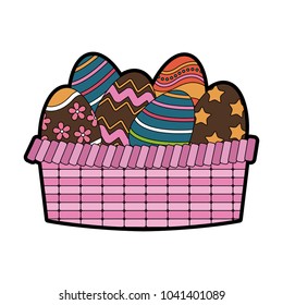 Easter eggs on basket cartoon