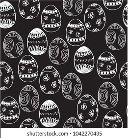 Easter eggs on a black background, pattern on a chalkboard, seamless pattern