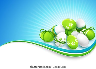 Huevos de Pascua con fondo azul. Vector