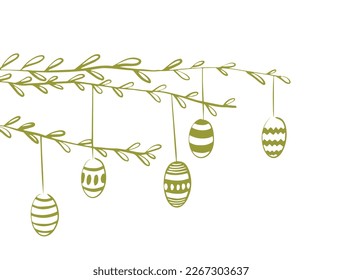 Easter eggs on a branch vector illustration. Easter decoration. 