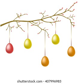 Easter eggs on a branch. yellow, orange option