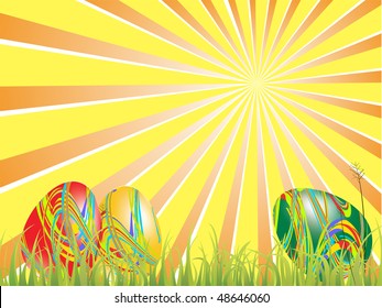 easter eggs on floral background - vector