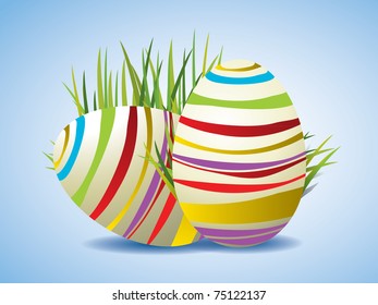 Easter Eggs on Fresh Green Grass