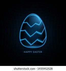 Easter eggs on Futuristic technology concept in dark and blue light. Vector illustration